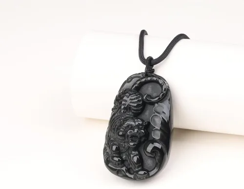 Vista 4 de COAI Collar de piedra de obsidiana negra tigre para hombre