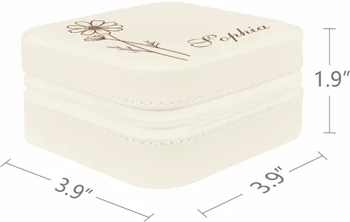 Vista 4 de Artsadd Joyero de viaje pequeño personalizado, joyero de flores de nacimiento, organizador de joyas con nombre personalizado para mujeres y niñas