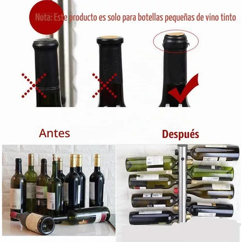 Vista 7 de Estante de vino de pared, acero inoxidable, soporte para vino montado en la pared para 8 botellas