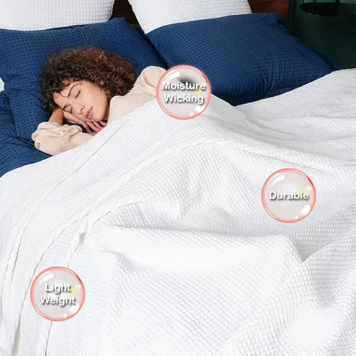 Vista 7 de ARlinen Manta 100% de algodón Tencel, ligera, transpirable, suave para todas las estaciones, para sofá, perfecta para personas que duermen con Blanco