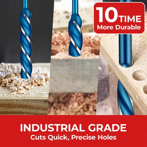 Vista 7 de Broca de barrena para madera de 1-1/4" x 12" - Broca de barrena extra larga de 3 flautas para madera, acero de alto carbono con vástago de 3/8