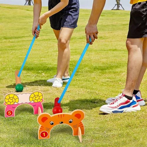 Vista 2 de Toyvian Juego de croquet para niños con mazos de madera de croquet, juego familiar clásico para césped, patio trasero, parque y más