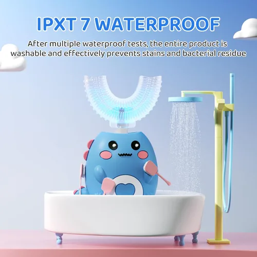 Vista 5 de Cepillo de dientes eléctrico en forma de U para niños, con 3 modos de limpieza, con 4 cabezales de cepillo, cepillo de dientes automático sónico