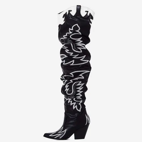 Vista 2 de Cape Robbin - Botas vaqueras Kelsey-21 para mujer, botas sobre la rodilla, con tacones gruesos y cuadrados, botas elegantes y a la moda para mujer