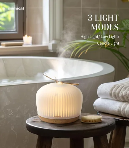 Vista 9 de mimicat Difusor de Aromaterapia Silencioso de Vidrio: 230ML Ultrasónico de Niebla Fría con Aroma para el Hogar con Luz Nocturna - Estético