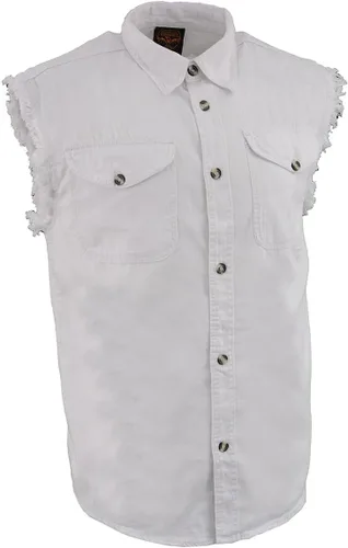 Vista 13 de Milwaukee Leather DM1002 Camisa vaquera ligera negra para hombre con corte deshilachado sin mangas