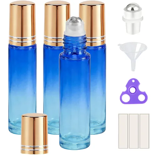 Vista 32 de PrettyCare 6 piezas, botellas roll-on de 10 ml para aceites esenciales con bola de rodillo de acero inoxidable - Botellas rellenables a prueba