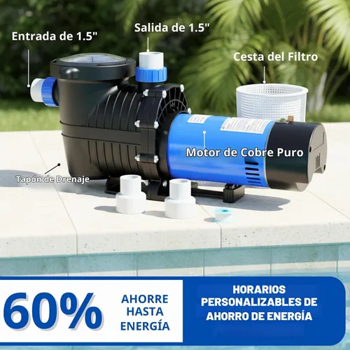 Vista 4 de FOTING Bomba de piscina interior/sobre el suelo, bomba de piscina autorecortable de alto flujo de 1.5 pulgadas y 2 pulgadas, conectores de entrada