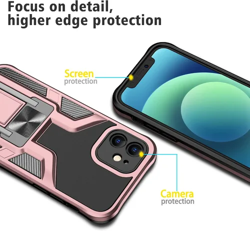 Vista 4 de Funda compatible con iPhone 12 resistente de grado militar a prueba de golpes, doble protección (TPU+PC), funda magnética sólida y duradera