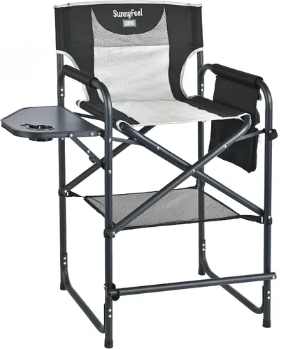 Vista 10 de SUNNYFEEL Silla de Directores de Camping, Silla Plegable Portátil de Gran Tamaño con Mesa Lateral, Bolsillo para Playa, Pesca, Viaje, Picnic
