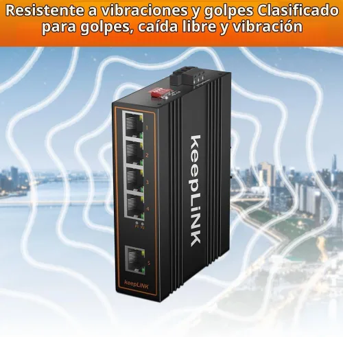 Vista 7 de Interruptor PoE industrial de 5 puertos no gestionado, interruptor de riel DIN Fast Ethernet de 125 W, IP40, rango de temperatura de funcionamiento
