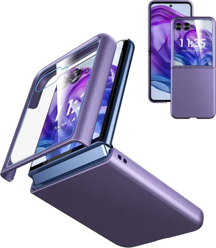 Vista 8 de Cresee Funda para Motorola Razr Plus 2023 Con Protector De Pantalla Externa - Funda De Teléfono De PC Dura Delgada Para Moto Razr+2023 - Negro+Vidrio
