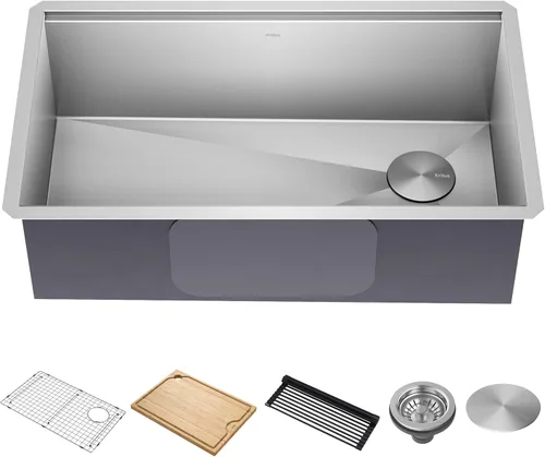 Vista 16 de KRAUS Kore KWU1101-17-PGM - Fregadero de cocina con estación de trabajo de 17 pulgadas con cuenco individual en PVD, de acero inoxidable de calibre