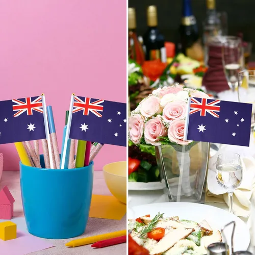 Vista 5 de Bandera de Australia Bandera Australiana, Pequeña Mini Bandera de Australia de Mano con Palo, Ideal para Fiestas, Desfiles, Eventos Deportivos