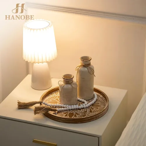 Vista 3 de Hanobe Bandeja decorativa redonda bohemia para mesa de café, patrón de Marrón loto