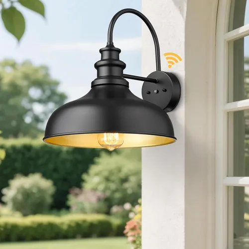 Vista 6 de Bestshared Luz de granero estilo granja con sensor de anochecer a amanecer, cúpula de 11.5 pulgadas, lámpara de granero al aire libre, aplique