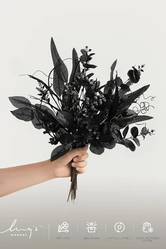 Vista 4 de Ling's moment - Juego de tallos de vegetación artificial verde, 36 piezas con 8 tipos de flores artificiales para ramos de novia de bricolaje Negro