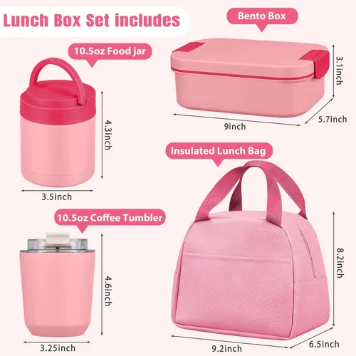 Vista 3 de Set de lonchera Bento grande para adultos, niños y mujeres con termo de sopa de 10.5 onzas, vasos térmicos de café para hombres, niñas, niños