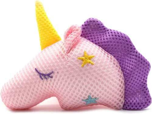 Vista 10 de Pelotas de baño con diseño de unicornio para niños y niñas, de malla, puf, esponja de baño exfoliante, limpiador corporal, accesorios de baño