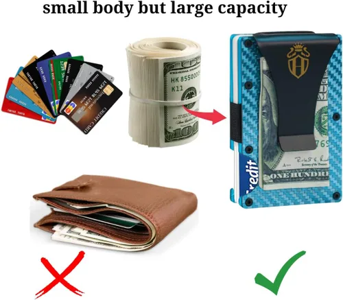 Vista 6 de HAJRAN WALLETS - Cartera delgada minimalista sofisticada con bloqueo RFID para hombre, soporte para tarjetas de crédito de fibra de carbono