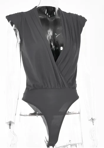 Vista 44 de LYANER Leotardo sin mangas fruncido con cuello en V para mujer