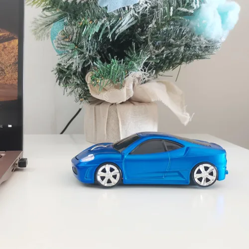 Vista 3 de Ratón inalámbrico para coche, ratón deportivo en forma de auto para computadora, laptop, PC, Mac con luz LED (azul)