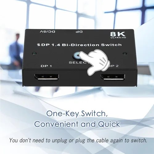 Vista 8 de 8K DisplayPort Switch Splitter DP 1.4 Bidireccional Switcher Soporte 8K @30Hz 4K @120Hz 2 en 1 Salida o 1 en 2 Salida Compatible