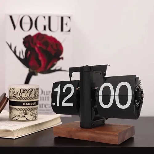 Vista 2 de Reloj de escritorio abatible, reloj digital retro de mesa abatible, decoración moderna de mediados de siglo, funciona con pilas, funciona