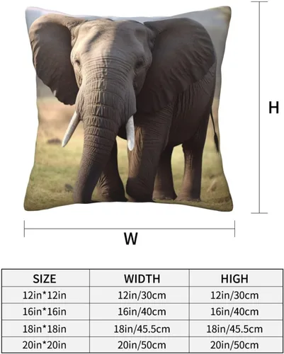 Vista 4 de Funda de almohada con estampado de elefante, cuadrada, suave, para decoración del hogar, sala de estar, cama, sofá, automóvil, 18 x 18 pulgadas