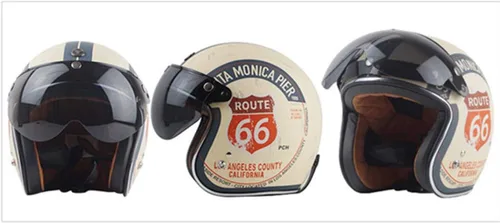Vista 4 de VCOROS Casco universal para motocicleta, estilo piloto retro, estándar, con 3 botones a presión, visera abatible y abierta, protector de media cara
