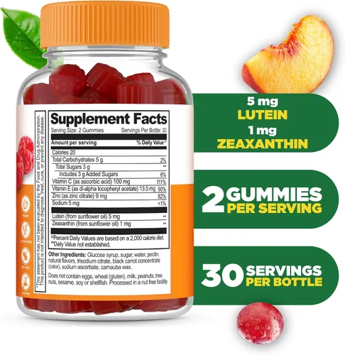 Vista 2 de Lifeable Gomitas de luteína y zeaxantina Suplementos de luteína y zeaxantina de gran sabor para los ojos Gomitas veganas y sin OMG para la salud