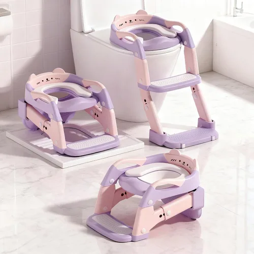 Vista 9 de Asiento de entrenamiento para ir al baño, asiento de inodoro mejorado para niños y niñas, inodoro de entrenamiento 3 en 1 con taburete escalonado