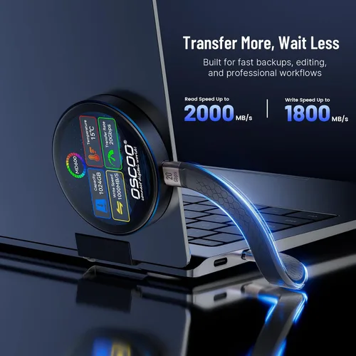 Vista 5 de Disco duro externo SSD cifrado con pantalla táctil de 1 TB, hasta