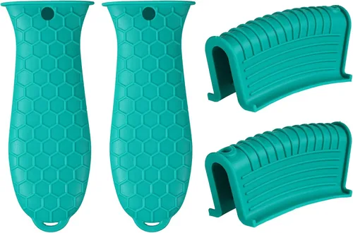 Vista 18 de 4 soportes de silicona para herramientas calientes, resistente al calor, mango de utensilios de cocina, agarraderas de goma antideslizantes, fundas
