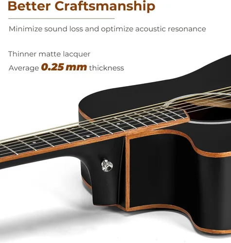 Vista 5 de Vangoa Guitarra para Zurdos, Kit de Guitarra Acústica para Zurdos de Tamaño Completo con Cutaway para Adultos Principiantes de 41 Pulgadas, Juego