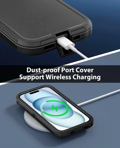 Vista 5 de Jelanry - Funda para iPhone 15 5G, protección resistente, resistente, color negro Dropproof & Dual-Layer Protective Back Cover with Port Anti