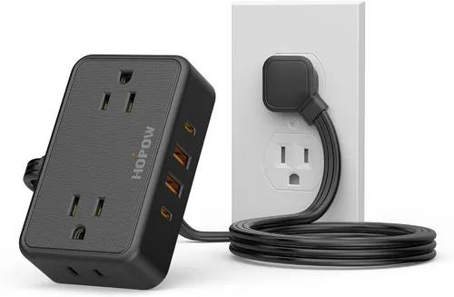 Vista 8 de HOPOW - Cable de extensión de enchufe plano, 4AC y 2A2C, regleta de alimentación de 6 pies para viajes Extension Cord with Multiple Outlets