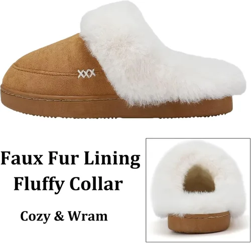 Vista 4 de NineCiFun Pantuflas de casa de gamuza para mujer y hombre, pantuflas mullidas con forro de piel sintética para interiores y exteriores, zapatos