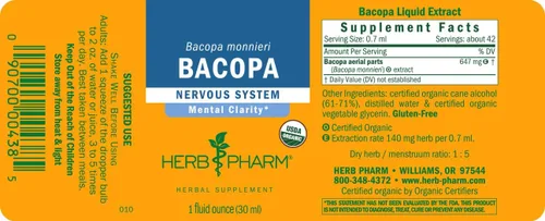 Vista 6 de Herb Pharm Extracto líquido de bacopa orgánico certificado para apoyo cerebral - 1 onza (DBAC01)