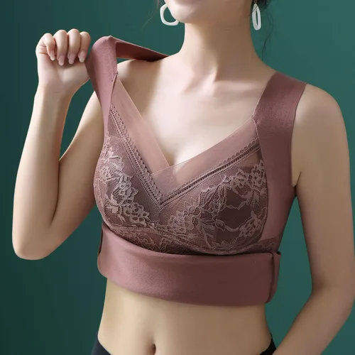 Vista 6 de Ropa interior térmica con forro polar para mujer, cuello en V, encaje, camiseta de compresión, chaleco cálido para invierno, capa base