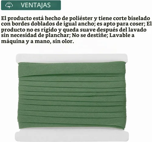 Vista 3 de MECCANIXITY Cinta de sesgo de doble pliegue de 1/2 pulgada continua en masa de algodón para costura, encuadernación, acolchado, dobladillo Verde