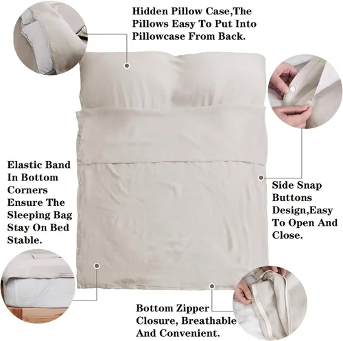 Vista 2 de S VICTORY SYMBOL Sábana de cama portátil 100% lino, forro de saco de dormir para hotel y viajes, saco de dormir para adultos, ultra ligero