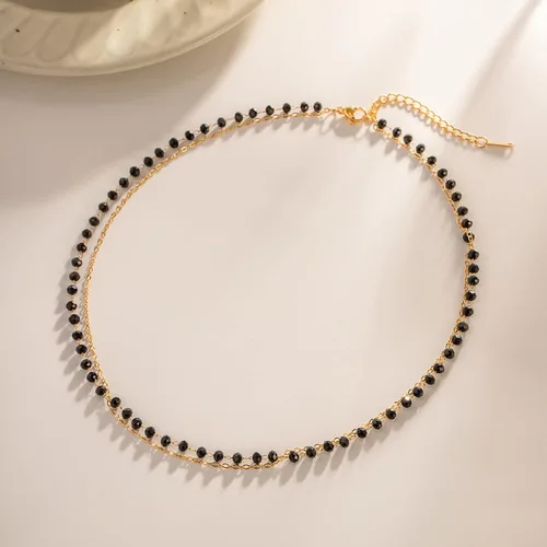 Vista 7 de CANDYFANCY Collar delicado para mujer, chapado en oro de 18 quilates, collar en capas de acero inoxidable con cuentas de circonita cúbica