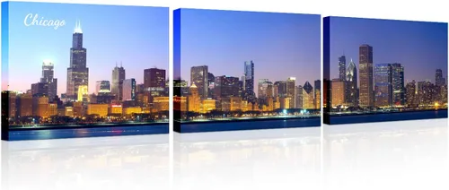Vista 57 de TUMOVO 3 piezas de arte de pared en lienzo con diseño de horizonte de Atlanta, arte de pared panorámico de paisaje urbano en blanco y negro
