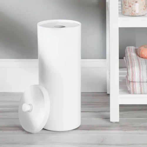 Vista 8 de iDesign Soporte Independiente para Almacenamiento de Papel Higiénico de Baño con Tapa para 3 Rollos Extra, Blanco Con tapa, para 3 rollos