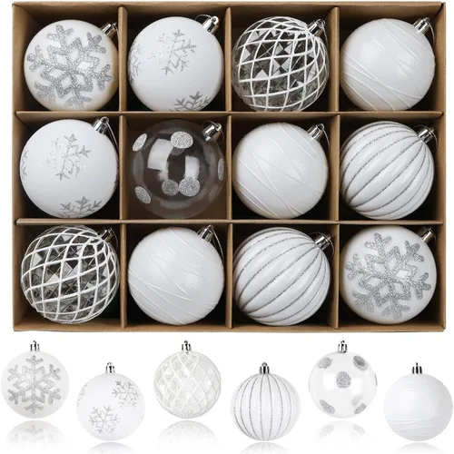 Vista 13 de SHareconn 30 bolas de árbol de Navidad de 2.36 pulgadas, adornos en blanco Blanco y negro