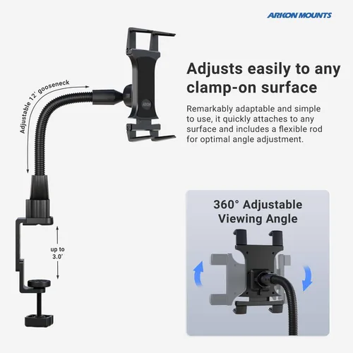 Vista 7 de ARKON Mounts - Soporte resistente para tablet con soporte de abrazadera y brazo de cuello de cisne flexible de 12 pulgadas Soporte versátil