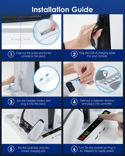 Vista 7 de for PS5 Accessories Cooling Stand, PSVR2 Charging Station - HAPAW PS VR2 Sense Controller Charging Station, Playstation VR2 Headset Headphones
