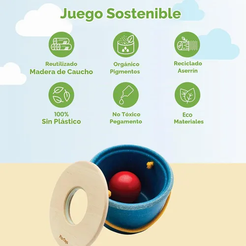 Vista 3 de PlanToys® Pop N Drop Bucket Objeto de Madera Permanencia Juguete para Bebés Cubo Pop 'N' Drop