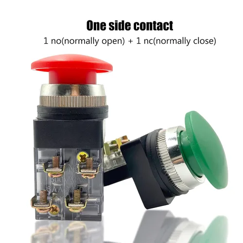 Vista 2 de AC 250V 6A 1NO 1NC DPST Interruptor de botón de cabeza de hongo momentánea (verde 1 unidad, rojo, 1 unidad)